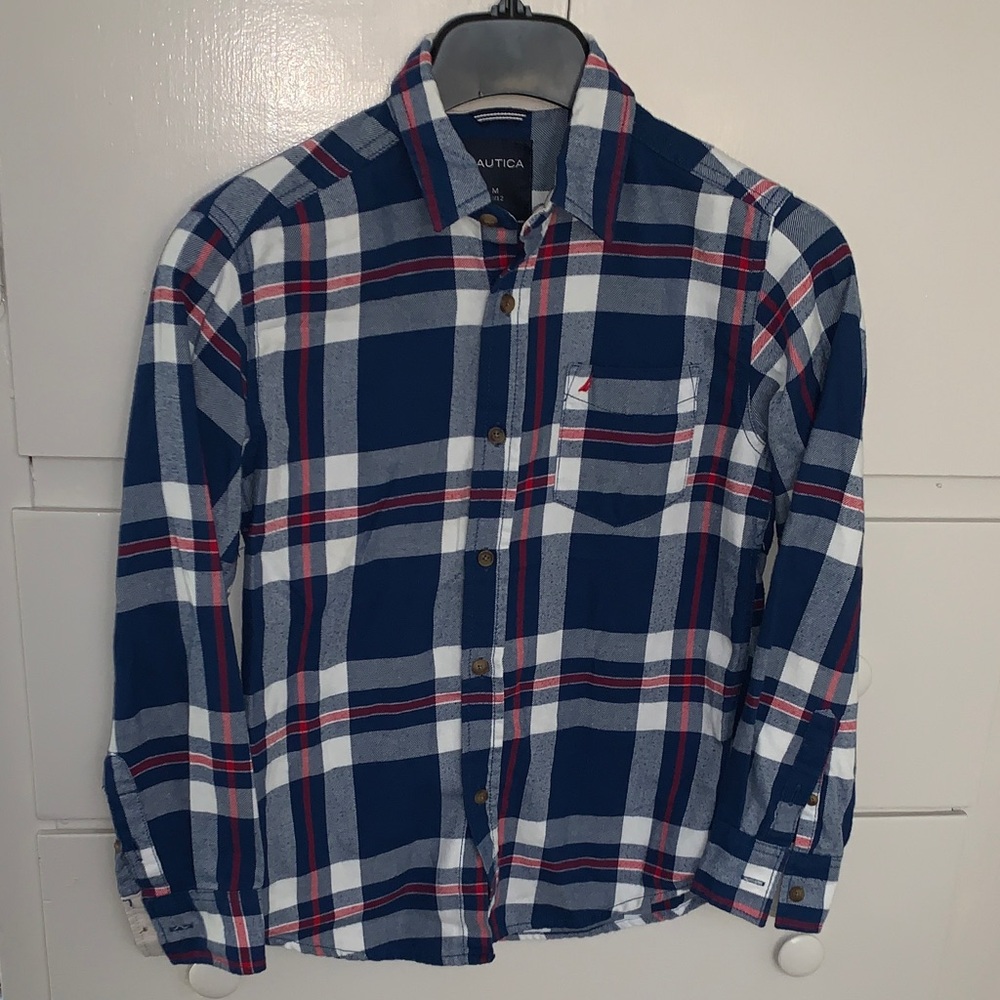 Nautica Navy, White & Red Plaid Button-Down Shirt